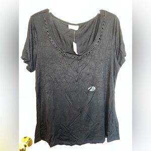 Maurices Black Short Sleeve Top with Braided Neckline